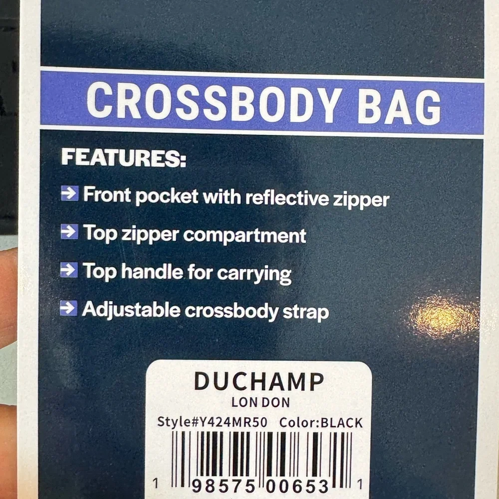 Duchamp London Messenger Cross Body Bag Black Durable Nyln Reflective Zipper NEW